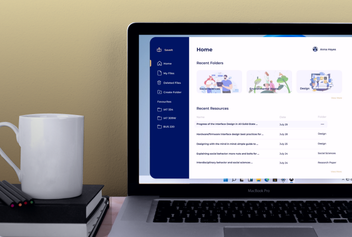 go to SaveIt project, image shows a mockup of the SaveIt project displayed on a laptop